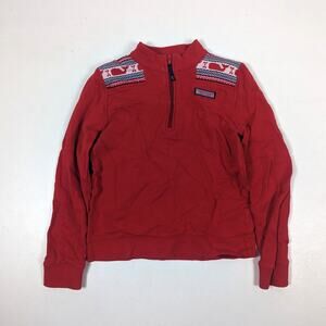 Vineyard Vines Shep Shirt Girls Size 10-12 1/2 Zip Red Fair Isle Terry Holiday